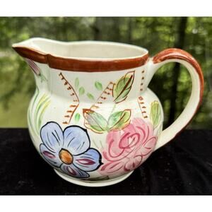Lovely Blue Ridge China Pitcher Southern Potteries Hand Painted Flowers -S1